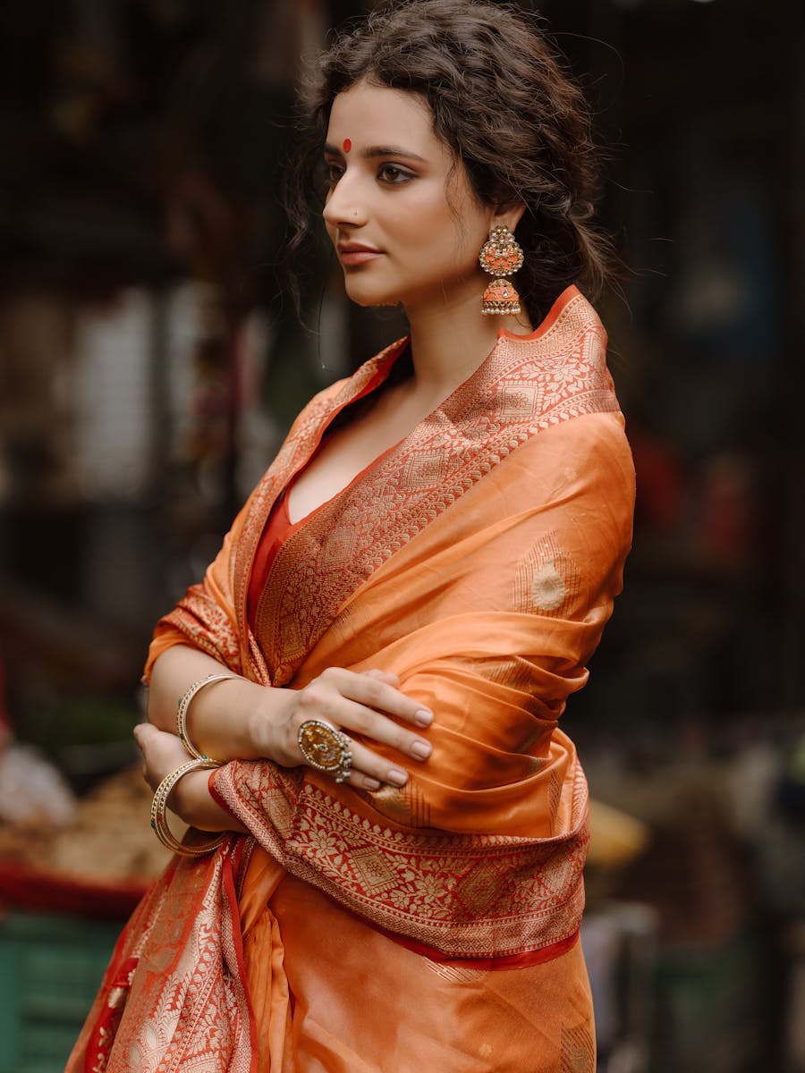 Orange Banarasi Saree