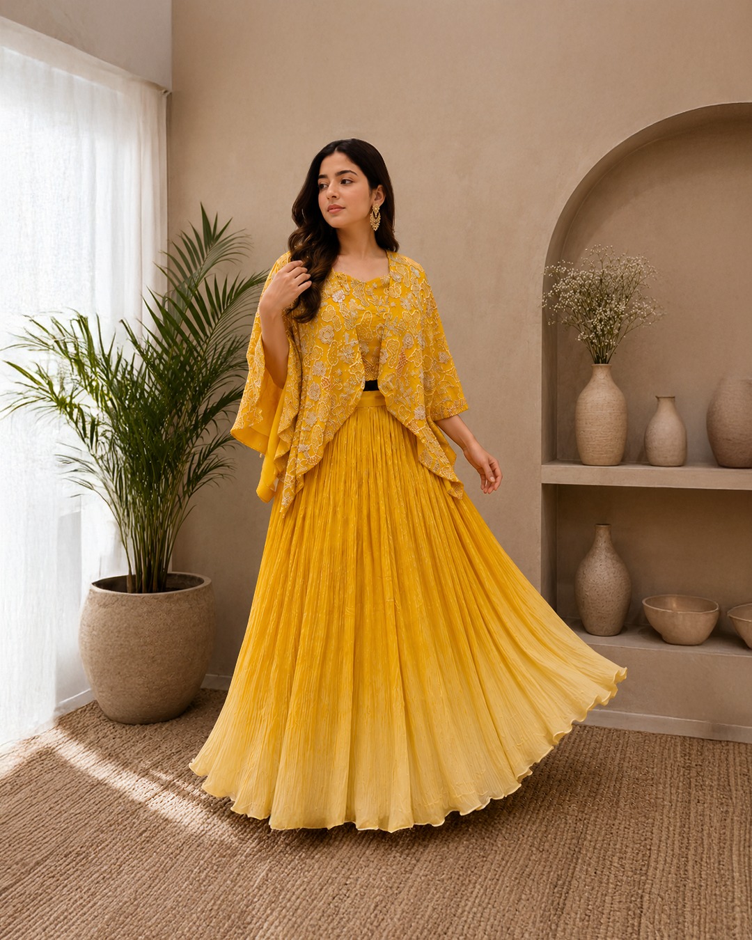 Yellow Cape Skirt Set